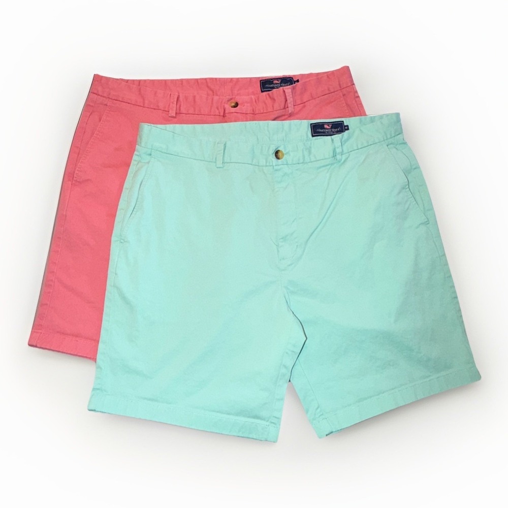 Vineyard Vines Men's Flat Front Chino Shorts Bundle Size 40  Turquoise & Coral